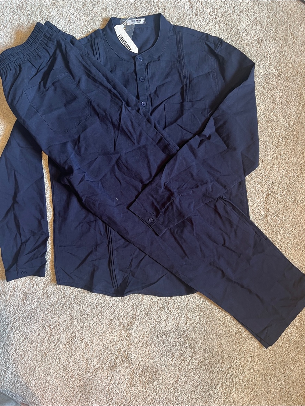 Loose fitting lightweight shirt with matching Pull-On Navy Chino Pants
